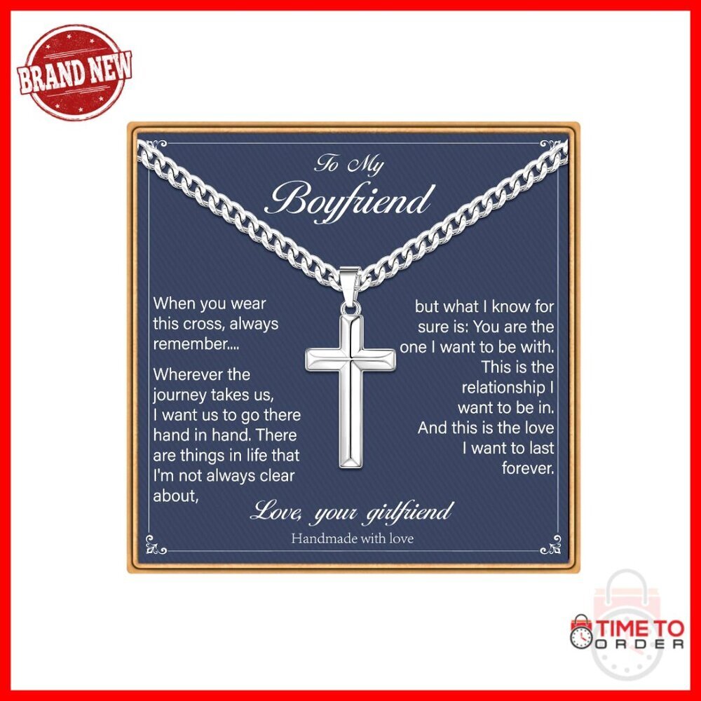Stainless Steel Cross Necklace, 20 Inch Chain, Gift for Men